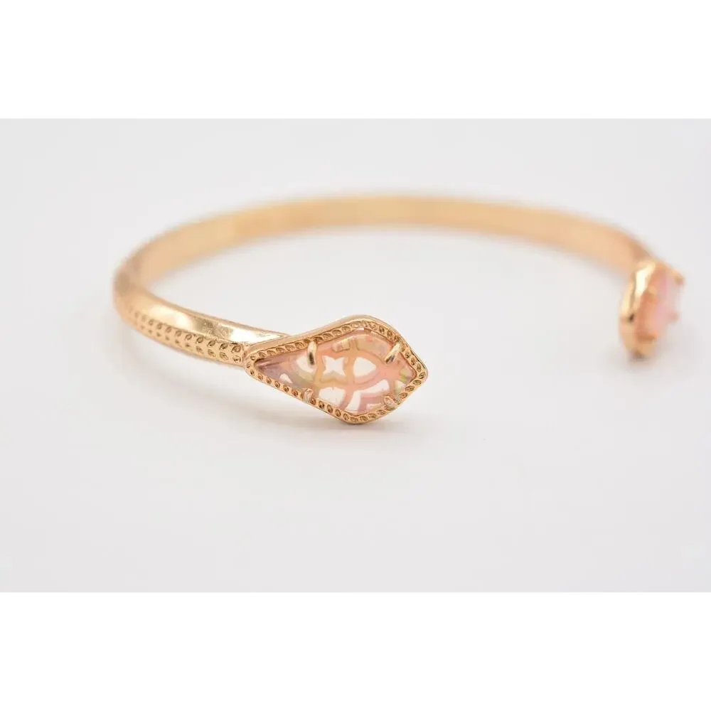 Kendra Scott Cabochon Cuff Bracelet Clear Iridescent Rose Gold Signed Bin5